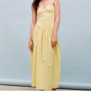 Zara Combination Poplin Yellow Midi Dress